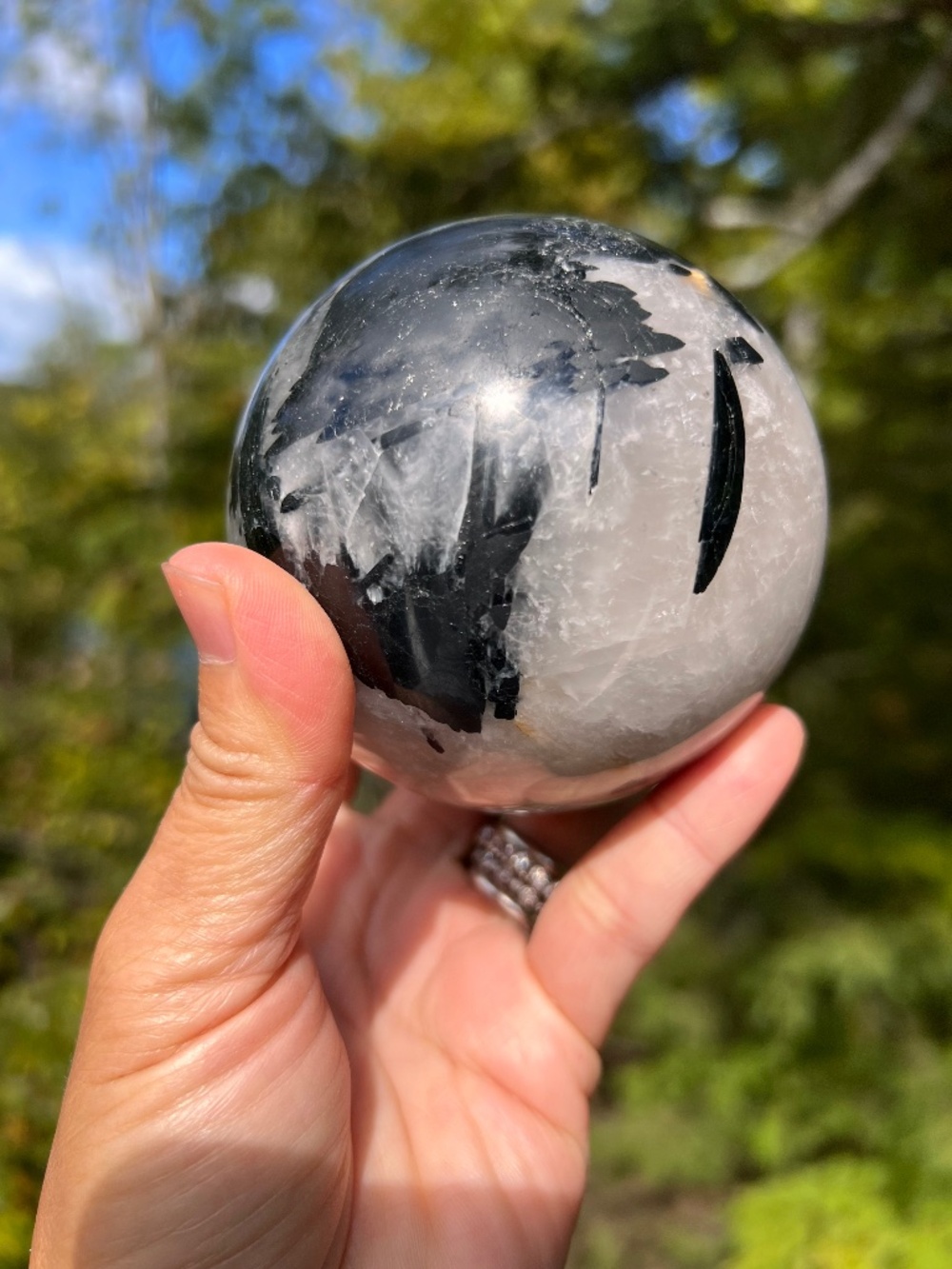 Black (7) tourmaline sphere | crystal